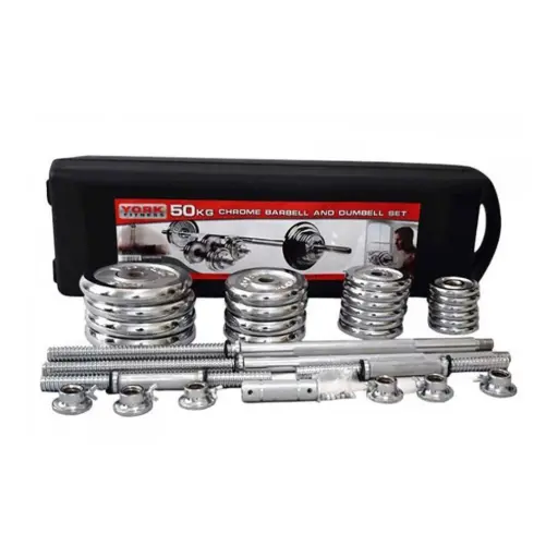 [UY...] 50Kg Adjustable Chrome Barbell and Dumbbell Set