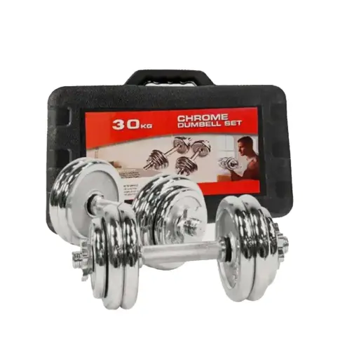 [SU....] 30Kg Premium Adjustable Chrome Barbell and Dumbbell Set